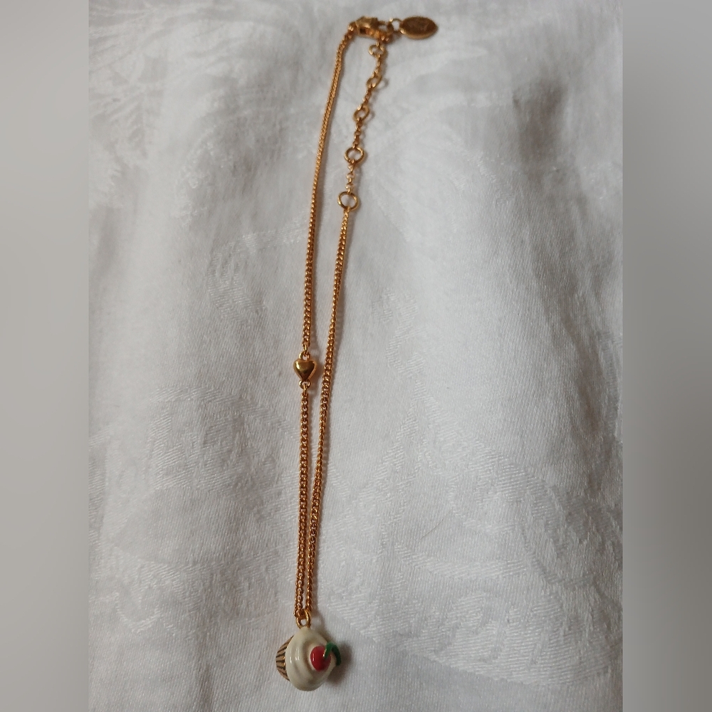 Juicy Couture Gold Tone 14” Necklace with Cherry Cupcake Pendant